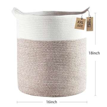 COMFY-HOMI XXL Large Laundry Basket - Woven Cotton Storage Organizer 16"x18"