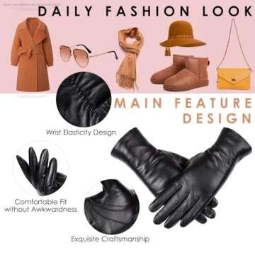 Winter Sheepskin Leather Gloves for Women - Warm & Stylish