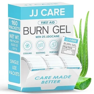 JJ CARE Burn Gel Pack of 160 - Soothing Individual Packets with Lidocaine and Aloe Vera