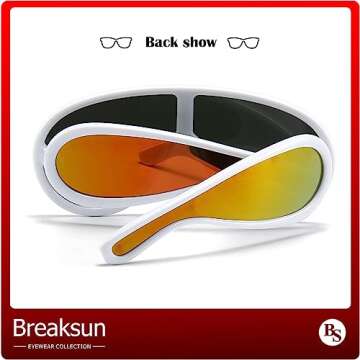 Breaksun Fashion Wave Mask Sunglasses for Women Men Oversized Silver Mirrored Futuristic Shield Sun Glasses Designer Style (White/Gold Mirror)