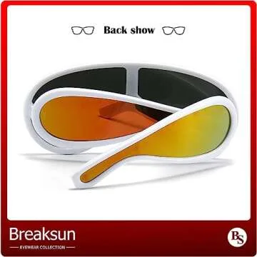 Breaksun Fashion Wave Mask Sunglasses for Women Men Oversized Silver Mirrored Futuristic Shield Sun Glasses Designer Style (White/Gold Mirror)
