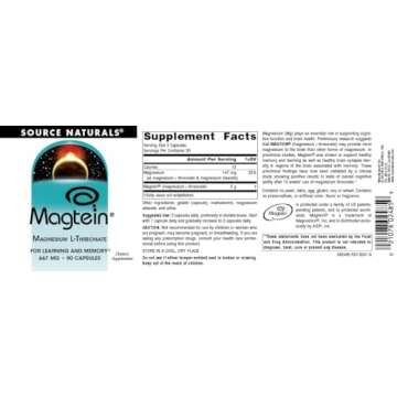 Source Naturals Magtein Magnesium L-Threonate 667mg Supports Focus, Mood, Healthy Memory, Cognitive Function, Sleep* - 90 Capsules