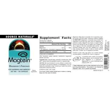 Source Naturals Magtein Magnesium L-Threonate 667mg Supports Focus, Mood, Healthy Memory, Cognitive Function, Sleep* - 90 Capsules