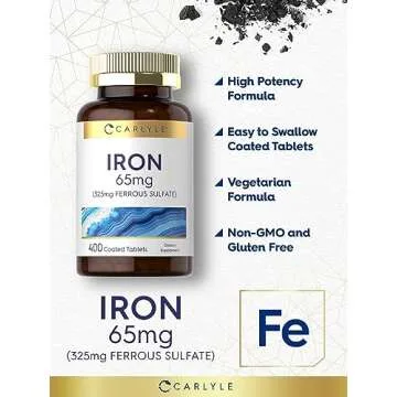 Carlyle Iron Ferrous Sulfate 65 mg - High Potency Supplement