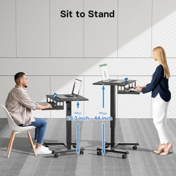 Height Adjustable Mobile Standing Desk with Keyboard Tray
