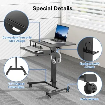 Height Adjustable Mobile Standing Desk with Keyboard Tray