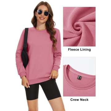 MAGCOMSEN Womens Winter Pullover Crewneck Sherpa Sweatshirt Warm Thick Sweatshirts Work Fleece Liner Sweatshirts Active Casual Sweatshirts Grey Pink, XX-Large