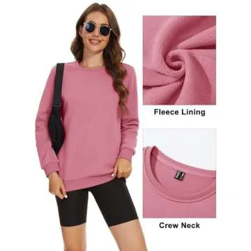 MAGCOMSEN Womens Winter Pullover Crewneck Sherpa Sweatshirt Warm Thick Sweatshirts Work Fleece Liner Sweatshirts Active Casual Sweatshirts Grey Pink, XX-Large
