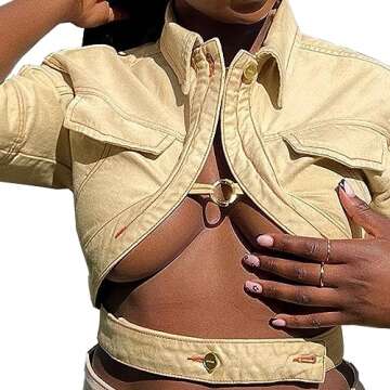 LEOROO Short Sleeve Lace-up Cropped Jacket for Women