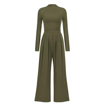 PRETTYGARDEN Womens Jumpsuit Dressy Casual Spring Fall Fashion One Piece Outfits Long Sleeve Mock Ne...