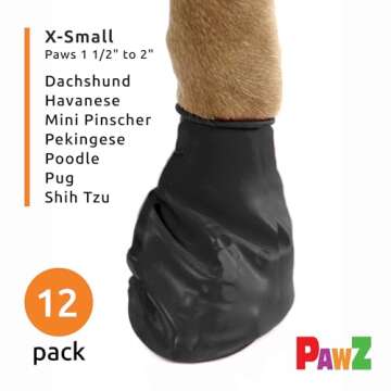 PawZ Rubber Dog Boots for Paws up to 2" - Waterproof, Anti-Slip Booties - 12 Pack