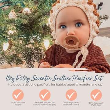 Itzy Ritzy Silicone Pacifiers for Newborn - Sweetie Soother Pacifiers Feature Collapsible Handle & Two Air Holes for Added Safety For Ages Newborn and Up, Coffee & Cream Set of 3 in White, Tan & Brown