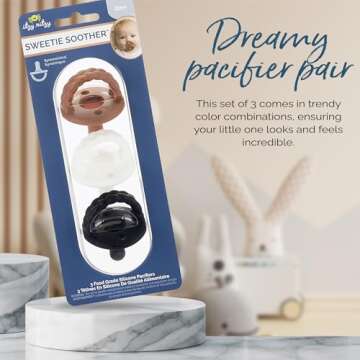 Itzy Ritzy Silicone Pacifiers for Newborn - Sweetie Soother Pacifiers Feature Collapsible Handle & Two Air Holes for Added Safety For Ages Newborn and Up, Coffee & Cream Set of 3 in White, Tan & Brown