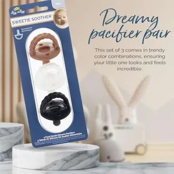Itzy Ritzy Silicone Pacifiers for Newborn - Sweetie Soother Pacifiers Feature Collapsible Handle & Two Air Holes for Added Safety For Ages Newborn and Up, Coffee & Cream Set of 3 in White, Tan & Brown