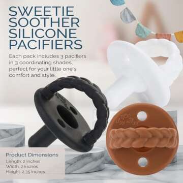 Itzy Ritzy Silicone Pacifiers for Newborn - Sweetie Soother Pacifiers Feature Collapsible Handle & Two Air Holes for Added Safety For Ages Newborn and Up, Coffee & Cream Set of 3 in White, Tan & Brown