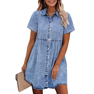 Stylish GRAPENT Blue Jean Dress for Women  | Comfortable Babydoll Style
