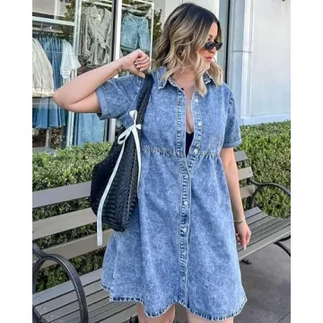 Stylish GRAPENT Blue Jean Dress for Women  | Comfortable Babydoll Style