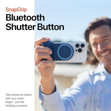 ShiftCam SnapGrip - Mobile Phone Camera Grip with Wireless Shutter Button - Magnetic Mount Snaps on to Any Phone - Built in Powerbank with Qi Wireless Charging - Tabletop Dock | Midnight