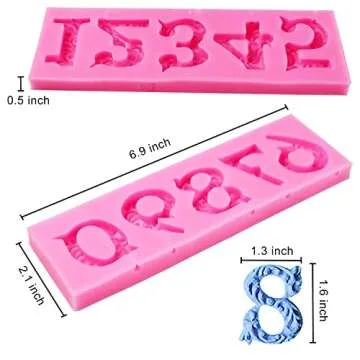 Silicone Fondant Molds, AIMEIKI 2 Pack 3D Silicone Number 0-9 Embossed Fondant Chocolate Baking Mold...