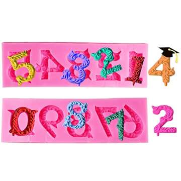 Silicone Fondant Molds, AIMEIKI 2 Pack 3D Silicone Number 0-9 Embossed Fondant Chocolate Baking Molds for Decorating Birthday Cake Candy Chocolate DIY Craft Projects