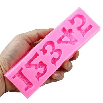 Silicone Fondant Molds, AIMEIKI 2 Pack 3D Silicone Number 0-9 Embossed Fondant Chocolate Baking Molds for Decorating Birthday Cake Candy Chocolate DIY Craft Projects