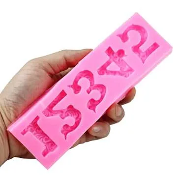 Silicone Fondant Molds, AIMEIKI 2 Pack 3D Silicone Number 0-9 Embossed Fondant Chocolate Baking Molds for Decorating Birthday Cake Candy Chocolate DIY Craft Projects