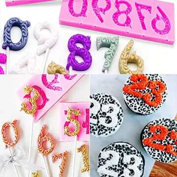 Silicone Fondant Molds, AIMEIKI 2 Pack 3D Silicone Number 0-9 Embossed Fondant Chocolate Baking Molds for Decorating Birthday Cake Candy Chocolate DIY Craft Projects