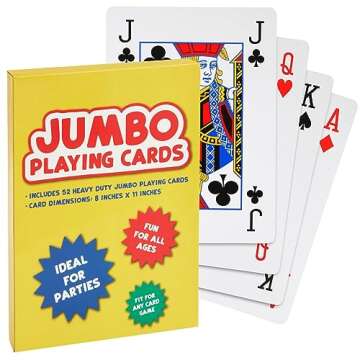 Juvale Extra Large Playing Cards - 8x11-inch Full Oversized Jumbo Print Deck for Poker, Bridge, Casino Game Nights, (54 Cards)