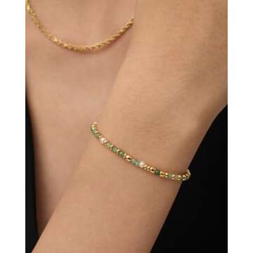 PAVOI 14K Yellow Gold Plated Colored Beaded Bracelet for Women | Boho Festival Adjustable Slider Bra...