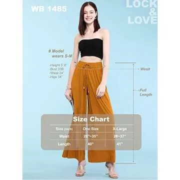 LL WB1485 Women's Stylish High Waisted Palazzo Pants