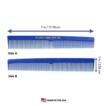 Allegro Combs 420 Hair Stylist and Barbers set hair cutting combs USA 6 Pc. (Royal Blue)