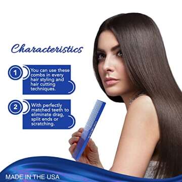Allegro Combs 420 Hair Stylist and Barbers set hair cutting combs USA 6 Pc. (Royal Blue)