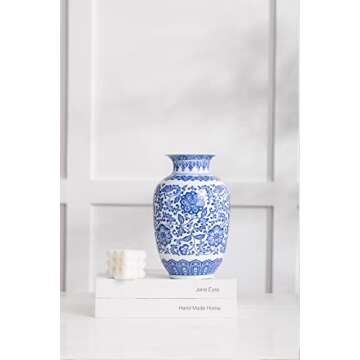 Blue and White Vase, Blue Vases Home Décor, Chinoiserie Vase, Blue and White Porcelain, Ceramic Vase for Home, Living Room, Bookshelf, Mantle Fireplace,Table Centerpieces,9"