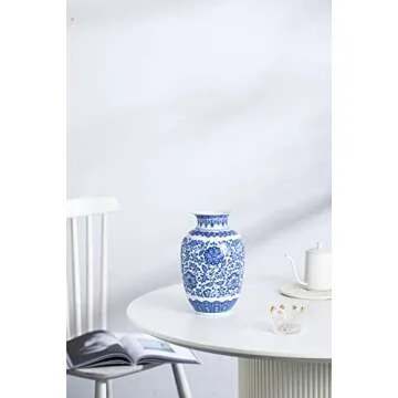 Blue and White Vase, Blue Vases Home Décor, Chinoiserie Vase, Blue and White Porcelain, Ceramic Vase for Home, Living Room, Bookshelf, Mantle Fireplace,Table Centerpieces,9"