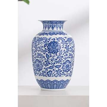 Blue and White Vase, Blue Vases Home Décor, Chinoiserie Vase, Blue and White Porcelain, Ceramic Vase for Home, Living Room, Bookshelf, Mantle Fireplace,Table Centerpieces,9"