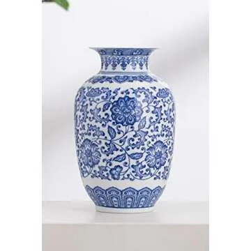 Blue and White Vase, Blue Vases Home Décor, Chinoiserie Vase, Blue and White Porcelain, Ceramic Vase for Home, Living Room, Bookshelf, Mantle Fireplace,Table Centerpieces,9"
