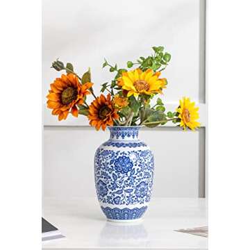 Blue and White Vase, Blue Vases Home Décor, Chinoiserie Vase, Blue and White Porcelain, Ceramic Vase for Home, Living Room, Bookshelf, Mantle Fireplace,Table Centerpieces,9"
