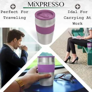 Mixpresso Personal Single-Serve Coffee Maker & 14oz Travel Mug, Drip Coffee Brewer & Tumbler, Auto Shut Off & Reusable Filter, Purple Coffee Maker Compatible with Coffee Grounds