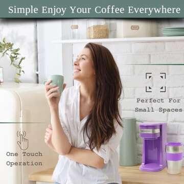 Mixpresso Personal Single-Serve Coffee Maker & 14oz Travel Mug, Drip Coffee Brewer & Tumbler, Auto Shut Off & Reusable Filter, Purple Coffee Maker Compatible with Coffee Grounds