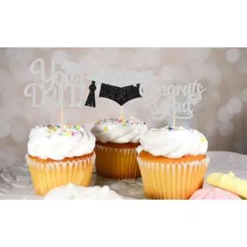 40Pcs Graduation Cupcake Toppers 2024 Silver Black Glitter Class of 2024 Graduation Cupcake Toppers,Diploma Grad Cap Cake Toppers Picks,Graduation Party Decorations 2024,Graduation Party Supplies