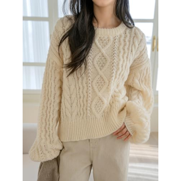 Cozy Milumia Women's Chunky Cable Knit Sweater in Beige