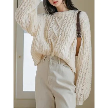 Cozy Milumia Women's Chunky Cable Knit Sweater in Beige