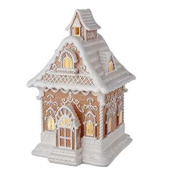 One Holiday Way 13-Inch Light Up Faux Gingerbread House with Elegant White Winter Icing - Vintage Ki...