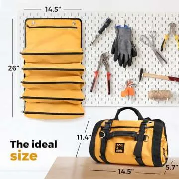 Soil & Sun Heavy Duty Tool Roll Bag Organizer - Travel roll up tool bag with 6 Zip Organizer Pouches - Compact Portable Tool Bags for Men, Contractors, Plumbers, Electricians - Man Gifts for Dad