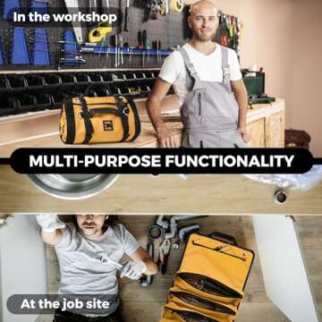 Soil & Sun Heavy Duty Tool Roll Bag Organizer - Travel roll up tool bag with 6 Zip Organizer Pouches - Compact Portable Tool Bags for Men, Contractors, Plumbers, Electricians - Man Gifts for Dad