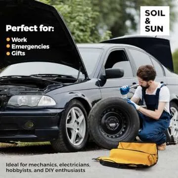 Soil & Sun Heavy Duty Tool Roll Bag Organizer - Travel roll up tool bag with 6 Zip Organizer Pouches - Compact Portable Tool Bags for Men, Contractors, Plumbers, Electricians - Man Gifts for Dad