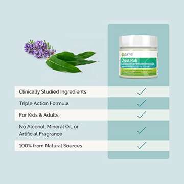 Puriya Chest Rub Cream Support for Congestion and Sinuses, Breathe Ease Balm, Plant Rich Active Formula, Eucalyptus Oil, Lavender, Tea Tree, Supports Sinus and Nasal Passages, Safe for Kids and Adult