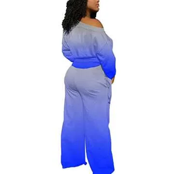 sexycherry Womens Tie Dye 2 Piece Outfits Blue Sweatsuit Casual Tie Knot Long Sleeve Wide Leg Long P...