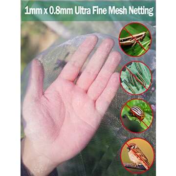 Wohohoho Garden Insect Mesh Netting 6.6ft x 32ft (2m x 10m), 1mm Ultra Fine Mosquito Netting Bug Netting Bird Netting Insect Barrier, 60 Mesh per Inch Plant Cover for Gardening Vegetables Fruits Tree