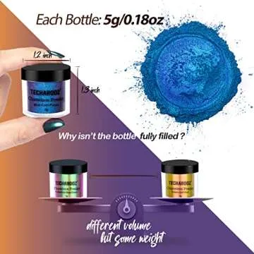 TECHAROOZ Chameleon Mica Powder 8 Color Shift Mica Powder, Holographic Glitter for UV & Epoxy Resin Supplies, Eyeshadow, Acrylic Paint, Nail Decor, Slime, Soap Making, Candles, Bath Bombs, Cosmetics